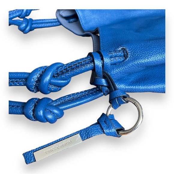 Vince Camuto Aaron Hobo Bag Purse in Pebbled Leather Blue Shade Dark Jean - Picture 6 of 15